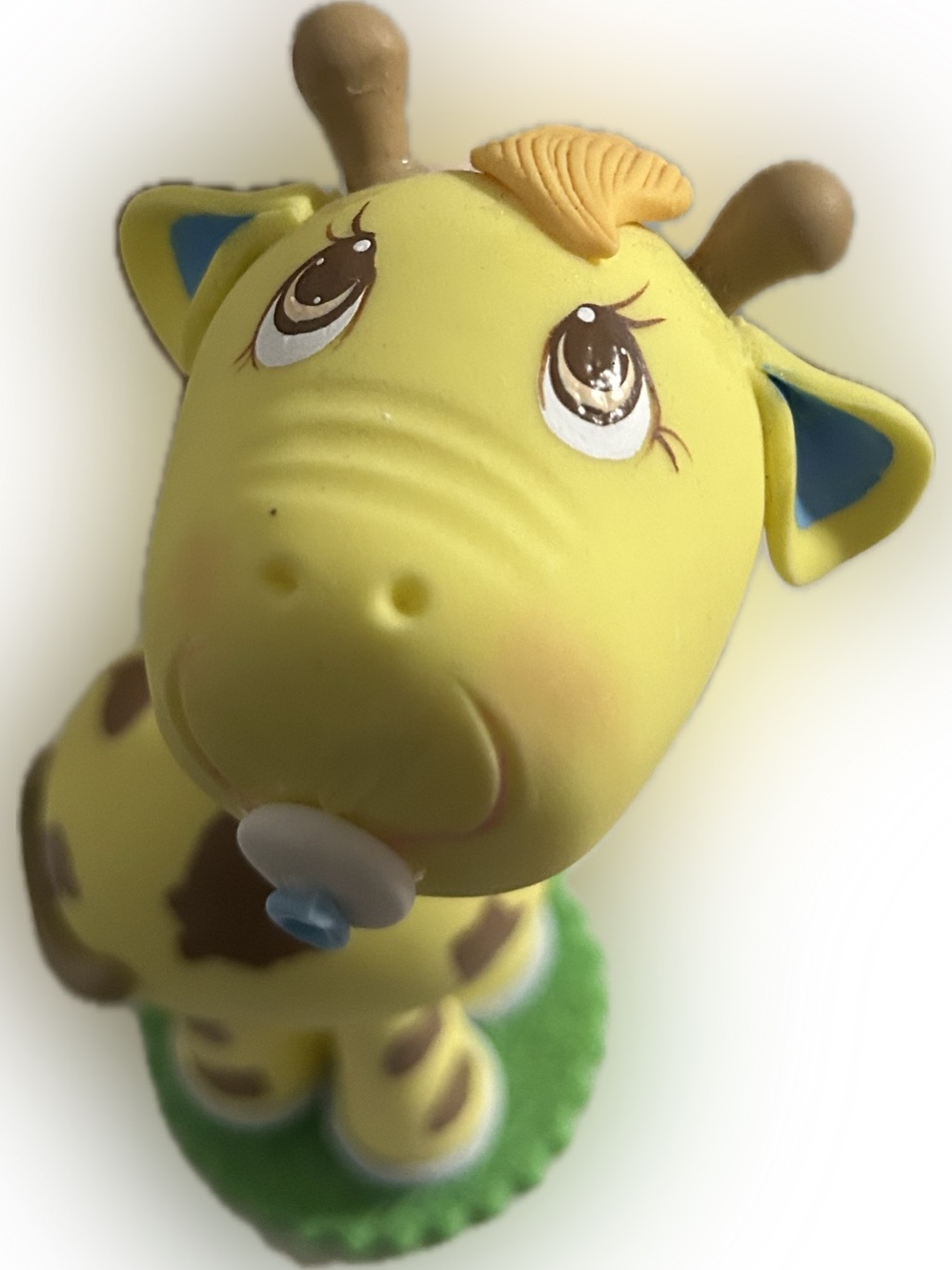 Cute Yellow Cartoon Giraffe Baby & Pacifier Cake Topper Nursery Decor Doll 7.5"